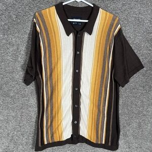 Abercrombie & Fitch Shirt Mens Large Brown Yellow Retro Knit Button Up Striped‎